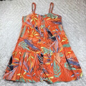 Beachlunchlounge Dress Women's Large Orange Leaf Print Sundress Resort Vacation